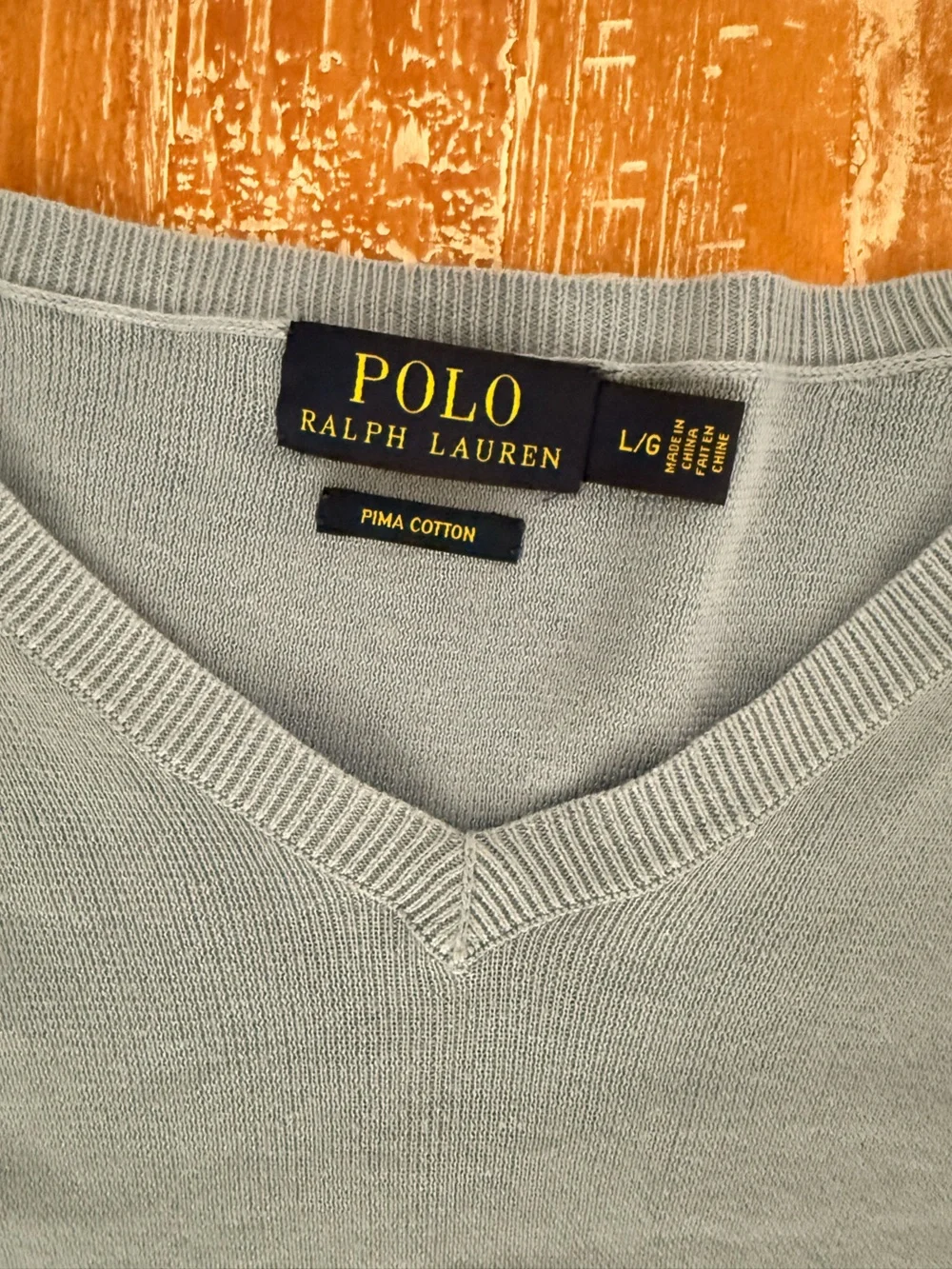 Polo by Ralph Lauren Baby Blue V-Neck Sweater with Yellow Pony SIZE L